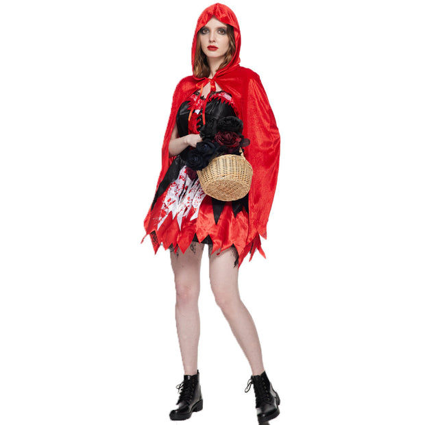 Spot Halloween New Classic Little Red Riding Hood Cosplay Clothes Bloodstain Horror Performance Costumes Witch Suit Dress 1111