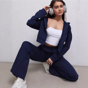 Zipper Sweater Wide-leg Pants Sports Suit