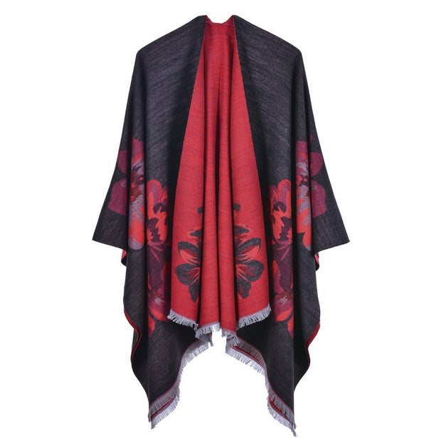 European And American Fashion Jacquard Split Thickened Warm Split Shawl 1111