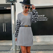 Color-blocking Leopard Print Woolen Skirt