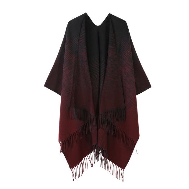 Western Style All-matching Gradient Color Talma Vintage Tassel Scarf