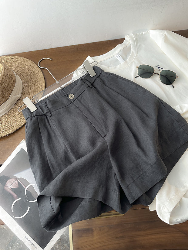 Women's Fashionable Slimming Woven Belt Linen Shorts