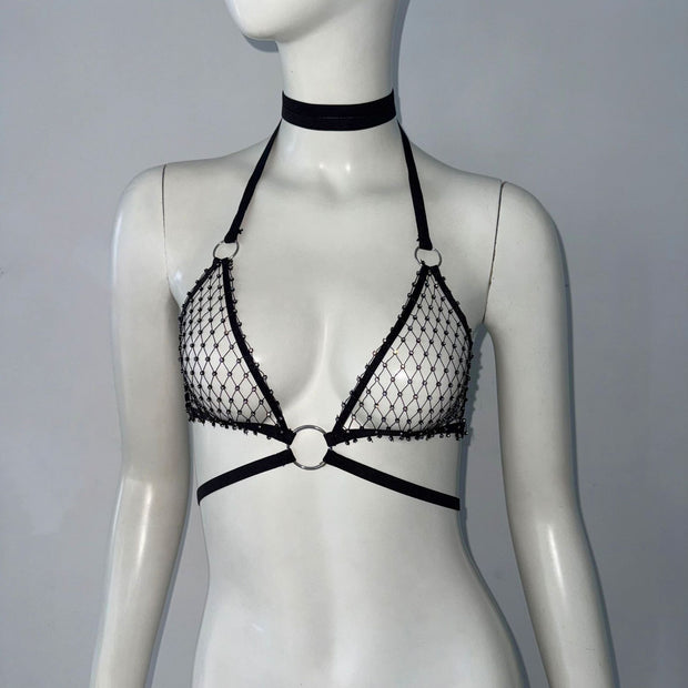 Camisole Fishnet Rhinestone Elastic Bandage Top Vest