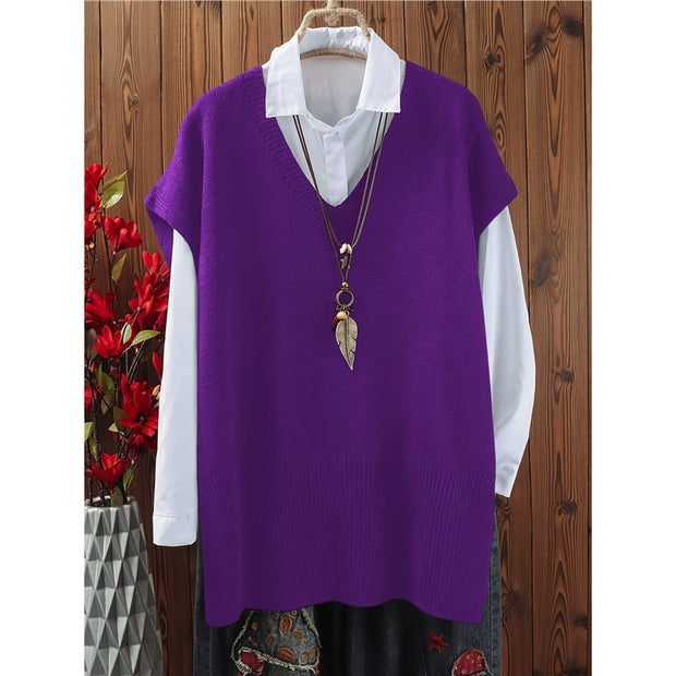 All-matching Loose V-neck Plus Size Sweater Ves
