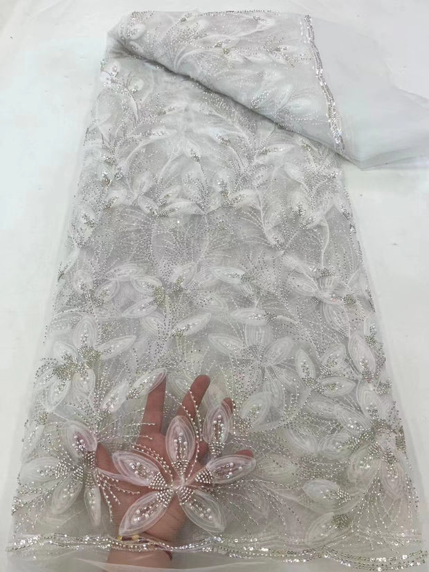 Ribbon Flower Beaded Tulle Lace Fabric Cocktail Party Occasion Evening Dress Embroidered Cloth Lace 1111