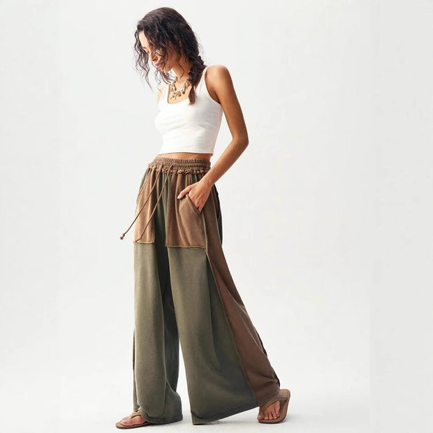 Unisex Japanese Style Retro Cotton Pants – Loose Fit with Splicing Design