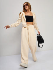 Zipper Sweater Wide-leg Pants Sports Suit