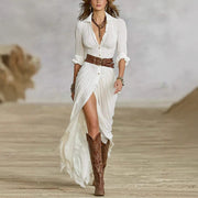 Women's Sexy Solid Color Irregular Pleated With Belt Dress