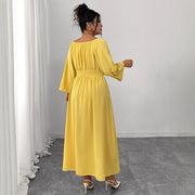 Deep V-neck Yellow High Waist Slimming Dress 111
