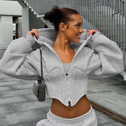 Women’s Y2K Zipper Hoodie Cardigan – Long Sleeve Corset Jacket