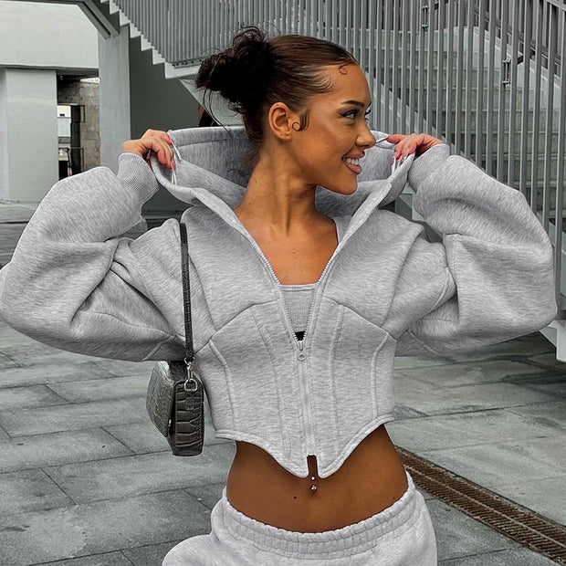 Women’s Y2K Zipper Hoodie Cardigan – Long Sleeve Corset Jacket