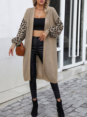 Women's Casual Long Solid Color Pattern Leopard Design Coat Cardigan For Women