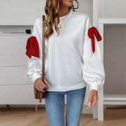 Sweet Bow Decoration Long Sleeve White Hoodie