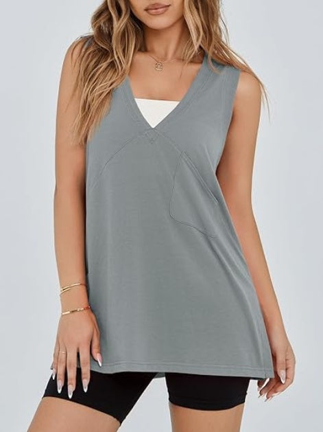 Women's V-Neck Sleeveless Tank Top – Loose, Flowy Summer Tunic