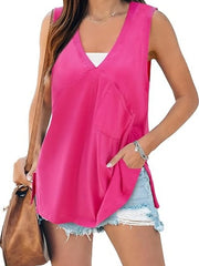 Women's V-Neck Sleeveless Tank Top – Loose, Flowy Summer Tunic