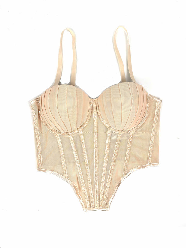 Sexy Mesh Rhinestone Bustier – Braces, Breast Pads & Fishbone Support