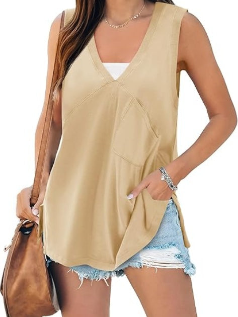 Women's V-Neck Sleeveless Tank Top – Loose, Flowy Summer Tunic