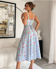Women's Chest Strap Long Sexy Split Sling Floral Dress