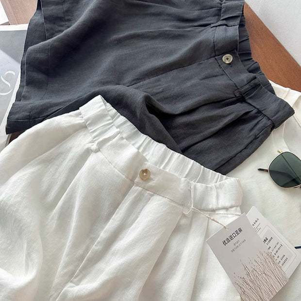 Women's Fashionable Slimming Woven Belt Linen Shorts