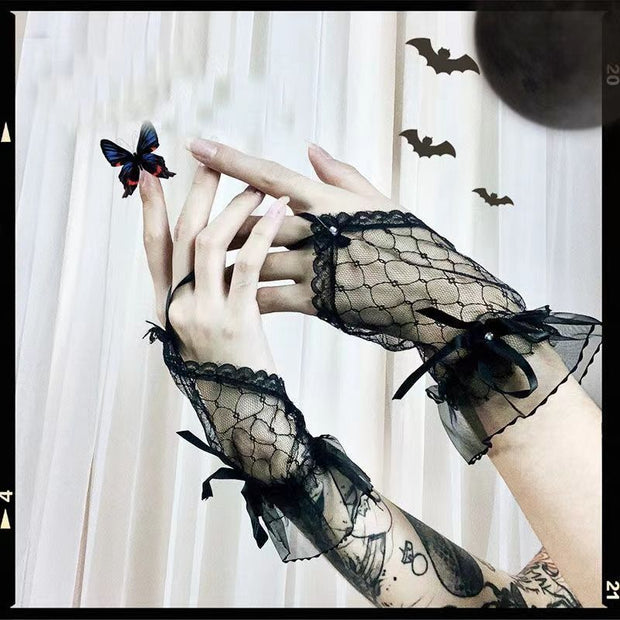 Mesh Lace Fingerless Bow Over sleeves Girl