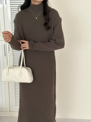 Half Turtleneck Base Knitting Dress Overknee Long