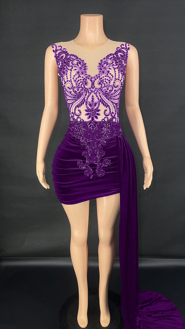 Summer Luxury Evening Dress Female Singer Stage Costume Side Trailing Skirt