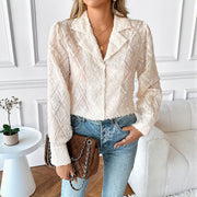 Diamond Lattice Suit Collar Cardigan Long Sleeve Shirt