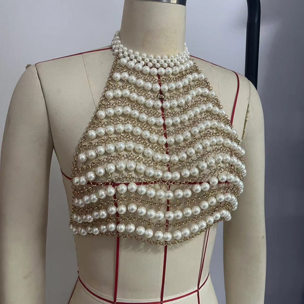 Holiday Wear Pearl Chain Vest Top