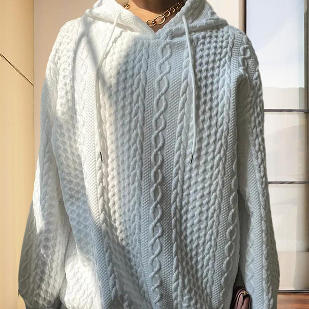 Women’s Ribbed Long Sleeve Hoodie – Loose Fit Drawstring Pullover