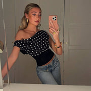 Retro One-shoulder Navel-exposed Waist-controlled Top