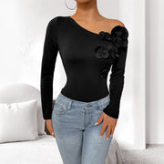 Diagonal Collar Single-shoulder Suspender Long-sleeved Tight Jumpsuit