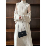 Women's Long Warm Sleeveless Turtleneck Dress Two-piece Set