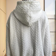 Women’s Ribbed Long Sleeve Hoodie – Loose Fit Drawstring Pullover