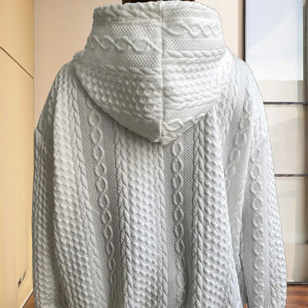 Women’s Ribbed Long Sleeve Hoodie – Loose Fit Drawstring Pullover